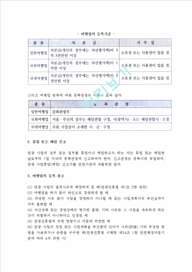 [여행업] 여행업의 정의와 분류, 설립과 등록, 여행사의 조직.hwp